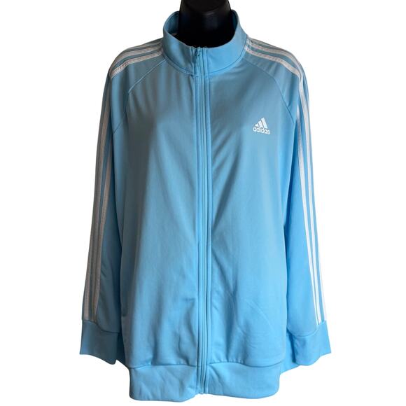 adidas Jackets & Blazers - Adidas Track Jacket Womens 2X Blue 3 Stripe Full Zip Athletic Primegreen New